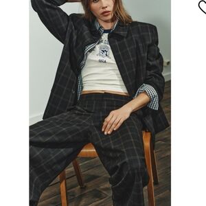 Zara Black Plaid Wide Leg Trousers